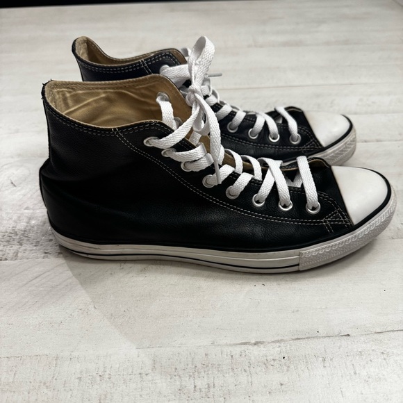 Vintage Converse All Leather Black and White High-Top - Picture 1 of 9